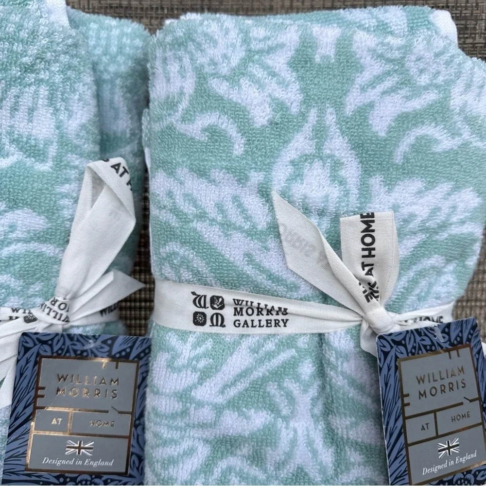 William Morris STRAWBERRY THIEF Duckegg Teal Floral Cotton Hand Towel Set 4pc